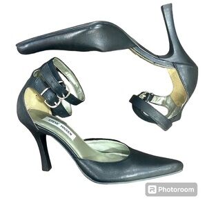 Steve Madden Black Pointy Toe Leather Upper Two Strap High Heel Shoes Size 6.5